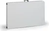 A closed, white, rectangular folding table is shown from a slightly elevated front-side angle against a white background. Produktbild-Vorschau