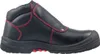 A black work boot with red stitching is shown against a white background. Produktbild-Vorschau