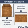 Marketing image highlighting features of a raised garden bed. Produktbild-Vorschau