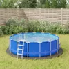 An above-ground swimming pool is set up in a grassy backyard, surrounded by bushes and a wooden fence. Produktbild-Vorschau