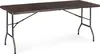 A dark brown folding table with black metal legs against a white background. Produktbild-Vorschau
