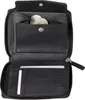 An open black leather wallet with coins and cards visible. Produktbild-Vorschau