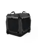 A gray and black foldable dog crate is shown against a white background. Produktbild-Vorschau
