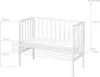 A diagram showing the dimensions of a white baby crib, with measurements indicated by dashed lines and text. Produktbild-Vorschau