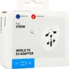 The image shows the packaging of a travel adapter. Produktbild-Vorschau