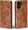 A brown flip case for a smartphone, shown from two angles. Produktbild-Vorschau