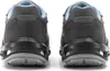 The rear view of two dark gray and blue safety shoes. Voir les images du produit