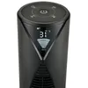 Close-up shot of the top part of a black tower fan, showing its digital display and control panel. Náhled obrázku produktu