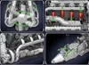 A collage of four images showing different views and animated diagrams of a detailed model engine. Produktbild-Vorschau