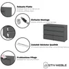 A collage of images and text describing the features of a gray dresser. Produktbild-Vorschau