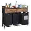 A laundry cart with three fabric bins and two drawers, displayed on a white background. Produktbild-Vorschau