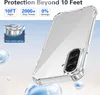 A clear phone case is shown at an angle, with promotional text and graphics highlighting its protective features. Anteprima dell’immagine prodotto
