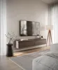 A modern living room with a wall-mounted TV board. Voir les images du produit