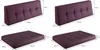 Four images showing different sizes and orientations of purple cushions for pallet furniture, with dimensions indicated. Produktbild-Vorschau