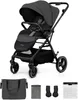 A studio product shot of a stroller and its accessories against a white background. Produktbild-Vorschau