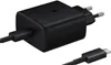 A black Samsung USB-C fast charger with its cable. Produktbild-Vorschau