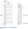 Technical drawing of a radiator with dimensions and specifications. Voir les images du produit