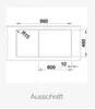 A technical drawing showing the dimensions of a sink cutout. Produktbild-Vorschau