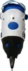 A close-up, front-facing view of a white and blue ice skate with a black toe cap and a metal blade. Anteprima dell’immagine prodotto