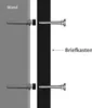 Illustration showing how to mount a mailbox to a wall using screws and anchors. Produktbild-Vorschau