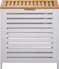 A white laundry basket with a slatted front and a bamboo lid. Anteprima dell’immagine prodotto