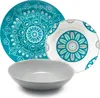 A set of three plates and bowls with mandala-like patterns. Anteprima dell’immagine prodotto