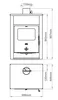 Technical drawing with dimensions of a wood-burning stove. Produktbild-Vorschau