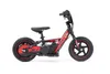 A studio shot of a red and black electric balance bike for children, presented against a plain white background. Produktbild-Vorschau