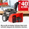 A red and black snowblower is shown in a snowy outdoor setting, with a red overlay indicating a feature. Produktbild-Vorschau