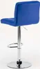 A blue bar stool with a chrome base and adjustable height is shown from the side against a white background. Produktbild-Vorschau