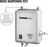 A close-up view of a white bottled water dispenser pump with a callout showing a noise dampening foot. Produktbild-Vorschau