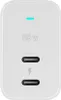A white USB-C GaN charger with two ports and a 65W rating. Produktbild-Vorschau