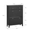 A black shoe cabinet with dimensions indicated by measurement lines and text. Náhľad obrázku produktu
