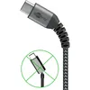 A USB-C cable with a protective sleeve and a warning symbol. Produktbild-Vorschau