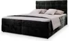 A black upholstered boxspring bed with a headboard and bedding, shown against a white background. Produktbild-Vorschau