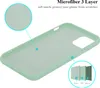 A light green phone case is shown from the inside, with close-up diagrams illustrating its microfiber lining and multi-layer construction. Voir les images du produit