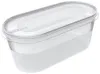 A clear, studio shot of a transparent plastic food storage container with its lid on, against a white background. Produktbild-Vorschau