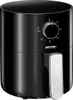A black air fryer with a silver handle and a timer dial. Produktbild-Vorschau
