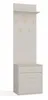 A light beige hall tree with a shelf, coat hooks, and two drawers/cabinets. Produktbild-Vorschau