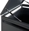 Close-up of a gas strut attached to the lid of a dark gray trash can enclosure. Produktbild-Vorschau