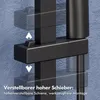 Close-up of a black shower rail with adjustable height mechanism and text overlay. Produktbild-Vorschau