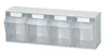 A white storage unit with four clear bins. Produktbild-Vorschau