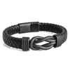 Herren Lederarmband Schwarz Geflochten Magnetverschluss, Produktbild-Vorschau 3