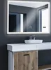 A modern bathroom vanity with a sink and a large LED-lit mirror above it. Podgląd zdjęcia produktu