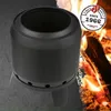 A black smokeless fire pit is shown in front of a background split between a gray textured surface and a roaring fire. Anteprima dell’immagine prodotto