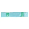 A light blue roll of compostable film with green bands and arrows printed on it, isolated on a white background. Podgląd zdjęcia produktu