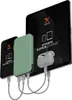 A green power bank is shown charging a smartphone, wireless earbuds, and a tablet. Produktbild-Vorschau