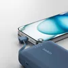A blue Belkin power bank is charging a smartphone. Produktbild-Vorschau