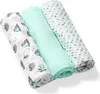 Three rolled-up baby blankets are displayed diagonally against a white background. Produktbild-Vorschau