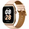 A smartwatch with a pink leather strap and gold casing is shown against a white background. The watch face displays the time '08:28' and battery status. Podgląd zdjęcia produktu